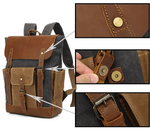 Wholesale Large Oil <b>Wax</b> <b>Canvas</b> Leather Backpack Waterproof Retro Travel School Sport Bag Men Laptop Backpack High Quality OEM Cu - Product Image 5
