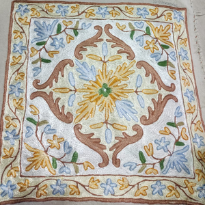 Kashmiri Artisan Silk Thread Embroidered Cushion <b>Cover</b> Cotton 16" <b>Throw</b> Pillow Case Eco Friendly Zip Closure Geometric Design - Product Image 1