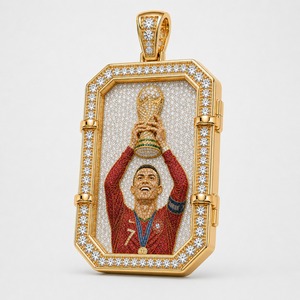 Luxury 18K Gold Lab Grown Diamond Football Trophy Pendant Custom No. 7 Sports Jewelry Wholesale - Product Image 1