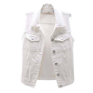 Chaleco vaquero azul vintage para mujer al por mayor, chaqueta sin mangas personalizada con doble botonadura y solapa ancha, detalles de cremallera - Product Image 2
