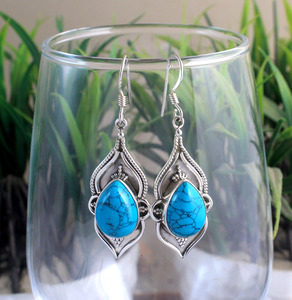 Wholesale Natural Turquoise <b>Earrings</b> 925 Sterling Silver Handmade Turquoise Dangle <b>Earrings</b> Vintage Gemstone Jewelry for Women - Product Image 2