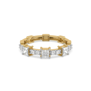 Anillo de Eternidad con Diamantes Corte Princesa en Oro Amarillo con Diseño Geométrico para Mujer, Estilo Clásico - Product Image 1