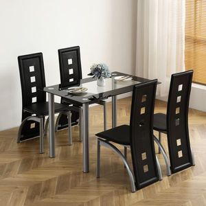 Set da Pranzo Nero a 5 Pezzi con Piano in Vetro Temperato e Gambe Nere, Adatto per Cucina e Sala da Pranzo, Include 4 Sedie - [Stesso Codice] - Product Image 2