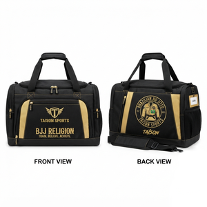 Sac de sport et de voyage TAISON SPORTS TS-SP-0369 en PU Oxford robuste 420 GSM pour femmes, style panneau orange et noir, avec logo personnalisé, pour équipement de BJJ - Product Image 1
