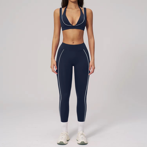 Conjunto Deportivo de Dos Piezas para Mujer, Nylon Sin Costuras, Bra con Talle Alto y Pantalones Acampanados, para Yoga y Fitness - Product Image 2