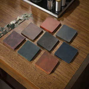 Genuine Crazy Horse Laser Engraved <b>Square</b> Coasters Real Leather Pad for Home Office Kitchen <b>Bar</b> <b>Table</b> Usage - Product Image 3
