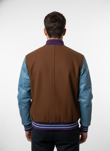 Vestes universitaires personnalisées en laine avec manches en cuir véritable, vêtements d'hiver élégants et stylés pour hommes - Product Image 5
