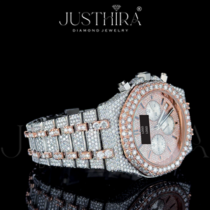 Reloj Cronógrafo de Dos Tonos con Incrustaciones de Diamantes de Imitación, Acero Inoxidable, Chapado en Oro Rosa, Reloj de Lujo Estilo Hip Hop, Venta al Por Mayor - Product Image 4