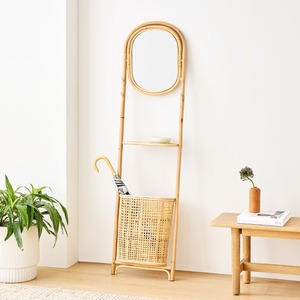 Boho rattan <b>standing</b> <b>mirror</b> with storage basket handmade <b>floor</b> & wall <b>mirrors</b> cheapest price - Product Image 2