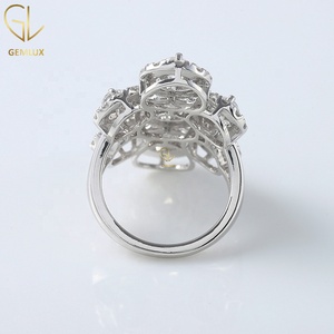 Round Cut Moissanite Diamond <b>Split</b> Shank <b>Ring</b>, Seven Stone Halo Engagement <b>Ring</b>, Cluster <b>Ring</b> For Women Anniversary Gift - Product Image 5