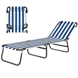 Chaises longues pliantes bleues et blanches, chaises de plage, lits de camping pour activités de plein air - Product Image 5