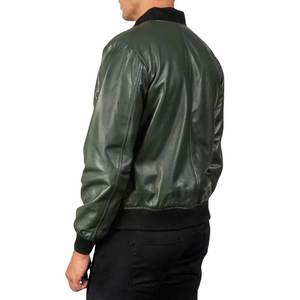 เสื้อแจ็คเก็ตหนังวัวสีเขียวสำหรับผู้ชาย แบบลำลอง มีซิป คอตั้ง - Product Image 4