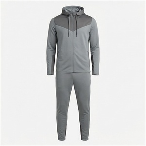 Conjunto Deportivo Gris para Hombre, Manga Larga, con Capucha, Cierre Frontal, Color Sólido, Transpirable, Corte Regular, para Otoño - Product Image 1