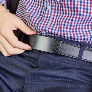 Ceinture automatique en cuir véritable, couleur unie, en cuir de vachette, boucle rectangulaire en fer, style décontracté, durable, écologique, robuste - Product Image 6