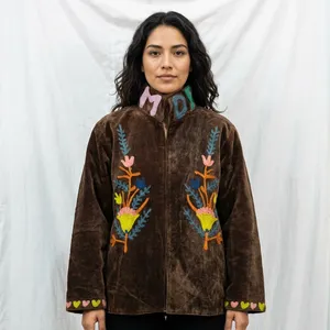 Rajasthani Textile Sujani Eco-Friendly Floral Ladies' Reversible Velvet Cotton Short Woven <b>Thick</b> <b>Quilted</b> Bomber Jacket Hand - Product Image 4