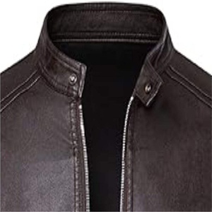 Chaqueta de cuero genuino de vaca al por mayor con hombreras y mangas acolchadas, cuello alto y bolsillos con cremallera - Product Image 4