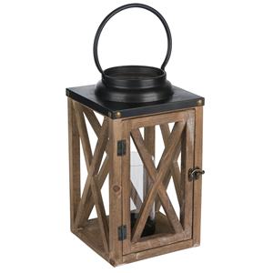 Centro de Mesa con Linterna de Madera Estilo Europeo Antiguo, Linterna Decorativa de Madera y Hierro Envejecidos, Portavelas de Vidrio Rústico para Patio - Product Image 2