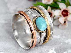 Wholesale Natural Turquoise <b>Spinner</b> <b>Ring</b> 925 Sterling Silver Handmade Rotating Fidget <b>Ring</b> Vintage Beaded Gemstone <b>Ring</b> - Product Image 5