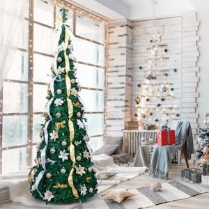 7 FT Fully Decorated Pre-lit Christmas <b>Tree</b> Pop up Artificial Xmas <b>Tree</b> with 200 Warm <b>Lights</b> Remote Control Golden Silhouette - Product Image 5