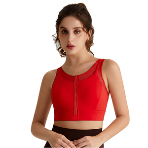 Sujetador deportivo naranja para mujer con cremallera frontal, panel de malla, soporte medio, espalda cruzada, para yoga y ropa deportiva, transpirable - Product Image 6