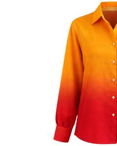 เสื้อเชิ้ตผู้หญิงแขนยาวสีเหลืองซันเซ็ทไล่เฉดสีแดงแบบกระดุมหน้า สไตล์ลำลองสำหรับใส่ทำงาน ผู้ผลิตเสื้อผ้าแบบ OEM สั่งทำได้ - Product Image 3