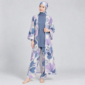 Ensemble Burkini Modeste 4 Pièces pour Femmes Musulmanes, Hijab Modeste à Couverture Complète, Imprimé sur le Devant, Séchage Rapide, Grandes Tailles - Product Image 1