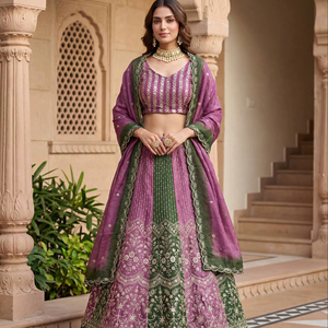 Women's Traditional Butterfly Net <b>Sequins</b> Embroidery Faux Georgeet Lehenga Choli Chinon Dupatta Set Recycled <b>Materials</b> All - Product Image 1