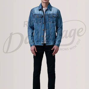 Veste en jean bleu moyen personnalisée pour homme, coupe slim, délavée, en coton, style décontracté, multi-poches, streetwear, manteau d'extérieur - Product Image 4