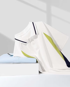 White Short Sleeve Polo Shirt Lime Green Navy Blue Accents Eco-Friendly Breathable Quick Dry Casual Boys Wear Polyester/Cotton - Product Image 4