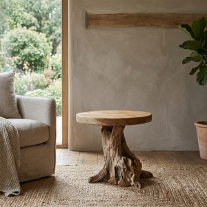 Mesa Auxiliar Moderna Minimalista de Raíz de Ratán, Mesa de Centro Rústica con Borde Natural para Villa, Hotel, Patio, Sala de Estar - Product Image 4