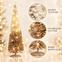 Sapin de Noël mince pré-éclairé avec dégradé ombré et finition pailletée champagne pour la décoration de la maison, des hôtels, des événements et des fêtes