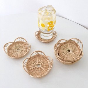 Boho rattan blank coasters <b>round</b> <b>mat</b> for drinks tabletop decoration handweaving cup coaster - Product Image 3