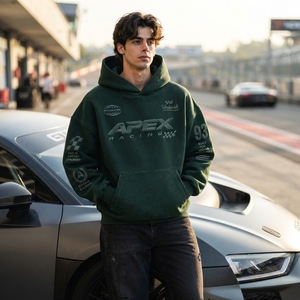 Sudadera con Capucha Verde Oscuro para Hombre, Estilo Racing, Oversize, Streetwear, con Estampado Gráfico de Motorsport, para Uso Diario Informal - Product Image 4