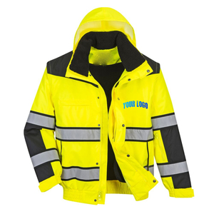 เสื้อกั๊กนิรภัยสีเหลืองสะท้อนแสงสำหรับงานฤดูหนาว ขายส่ง OEM ผ้าฝ้าย ANSI Class 2 กันน้ำ ไฟ LED กระพริบ รับสกรีนโลโก้ - Product Image 5