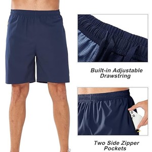 Pantalones Cortos Deportivos Casuales para Hombre, Color Azul Marino, de Secado Rápido, con Cordón Ajustable y Bolsillos con Cremallera, ODM OEM - Product Image 1