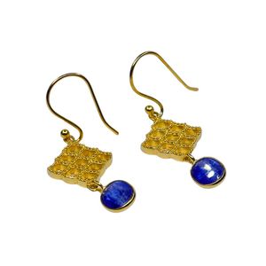 Boucles d'oreilles en saphir plaqué or 22 carats, design géométrique, pour femme, usage quotidien, serti clos, environ 25 mm de longueur - Product Image 3