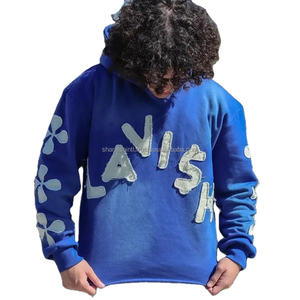 Logo personnalisé 100% coton streetwear vintage soleil fané sweats à capuche en détresse patchs broderie acide lavage à capuche pour hommes - Product Image 2