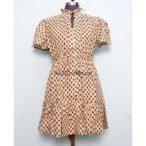 Robe trapèze bohème mini en pur coton doux pour femme, imprimé palmiers fait main, style minimaliste, décontractée, pour soirée, tenue de demoiselle d'honneur formelle - Product Image 2