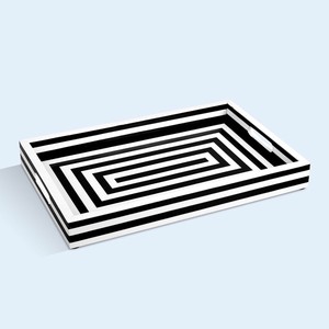 Indian Handcrafted <b>Moroccan</b> Pattern Black White <b>Decorative</b> High Quality Engraved Rectangle Serving Tray Handle Modern Christmas - Product Image 2