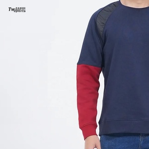 OEM Wholesale Men's Casual Sweatshirts with <b>Navy</b> and Red Sleeves Regular Fit Spring Plain Dyed Wears - Product Image 4
