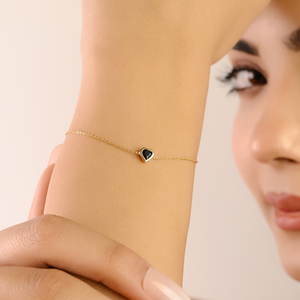 14K <b>Gold</b> Deep Blue Sapphire Heart Chain Bracelet-Fine <b>Bangle</b> - Product Image 1