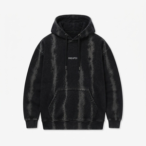 Sweat-shirt à capuche noir délavé personnalisé pour homme, style streetwear, avec logo - Product Image 1