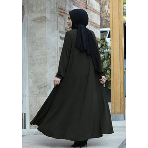 Abaya pour femme de style turc de haute qualité avec fermeture éclair centrale, respirante, en mousseline de lin et satin, robe de prière islamique confortable - Product Image 3