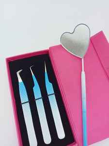 Ensemble professionnel de 3 pinces à cils en acier inoxydable avec miroir en forme de cœur, pointe inclinée de précision, fabricant OEM - Product Image 5