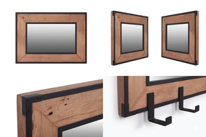 Miroir mural rectangulaire en bois naturel avec cadre en métal industriel Cika, incassable et écologique pour les espaces commerciaux et publics - Product Image 5