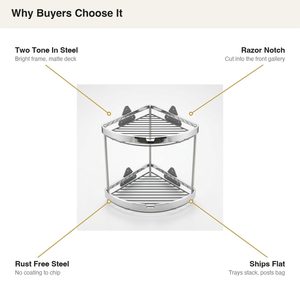 Handmade SS202 Two Tone Steel Double Tier Modern Trikon <b>Corner</b> Shower <b>Caddy</b> 34 cm Home Decor for Hotels and Weddings - Product Image 5