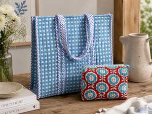 VEER HANDIRCRAFTS Custom Logo Design Quilted Cotton Tote Bag Floral Print <b>Chains</b> Reusable Open <b>Top</b> for All Seasons Daily - Product Image 2