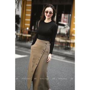 CV739 Elegance Quiet Luxury Side Button <b>Slit</b> A Line <b>Midi</b> <b>Skirt</b> Women Office <b>Skirt</b> Bulk Price - Product Image 2