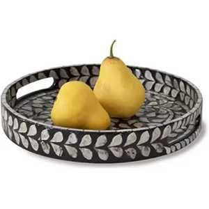 New Arrival Resin & MOP Inlay Serving <b>Storage</b> <b>Trays</b> Polish Finished Wedding Ramadan Eid Round Plate Floral Platters For Tabletop - Product Image 2