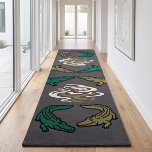 Tapis gris vert imprimé alligator, tapis moderne à motif animal pour chambre d'enfant, salle de jeux, salon - Product Image 6